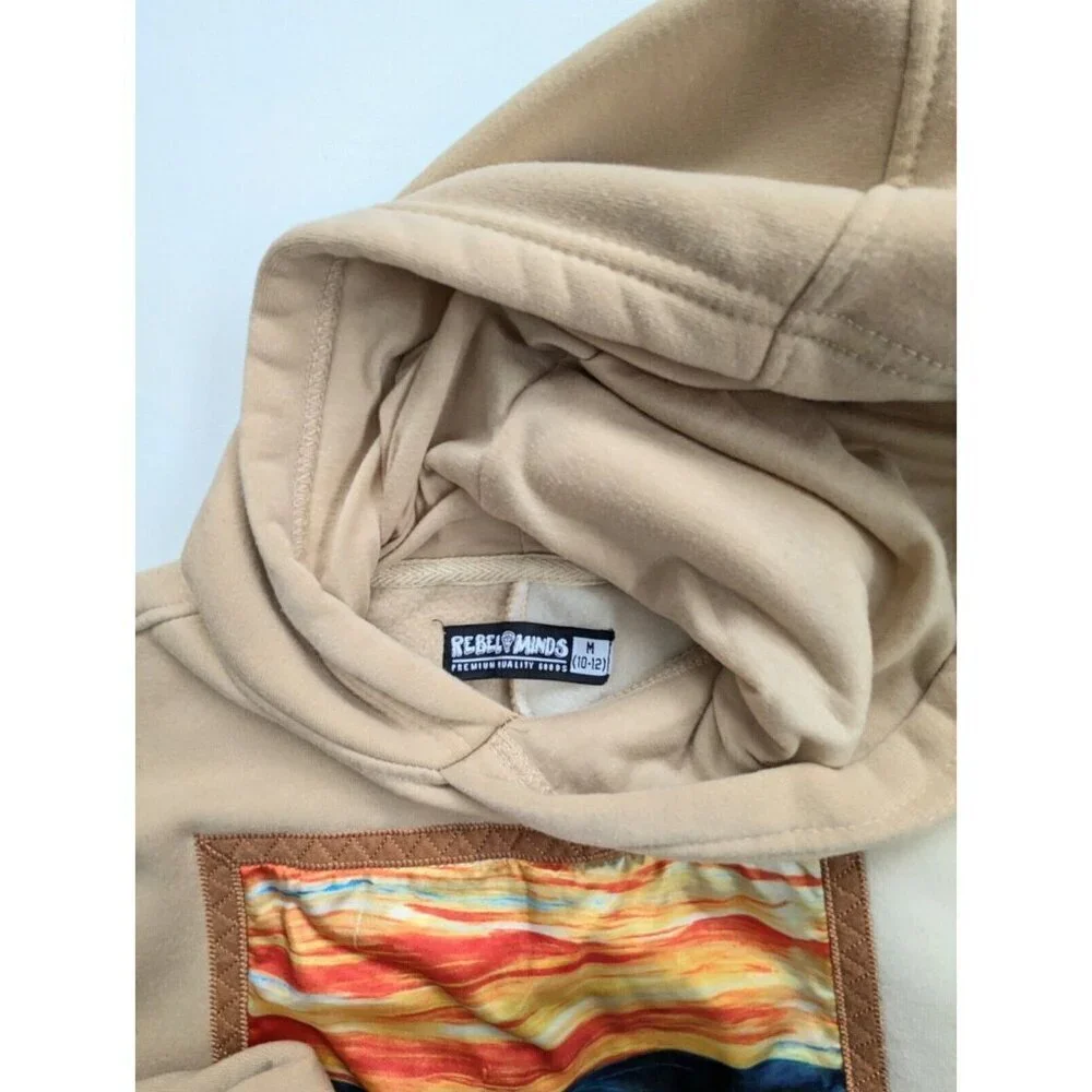 Rebel Minds Kids Scream Bear Fleece Hoodie Beige And Cream Size M - 10/12